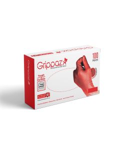 Grippaz Heavy Duty Nitrile Disposable Glove Red Medium [Pack of 100]