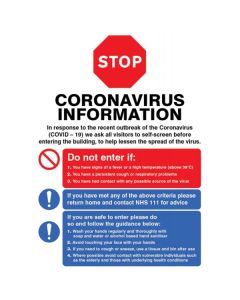 Stop Coronavirus Information Poster 420x594mm [Pack of 1]